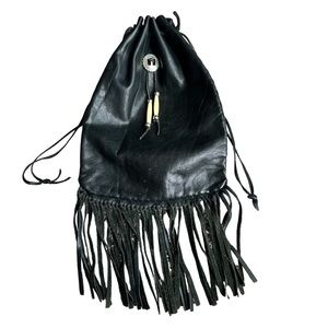 Black Leather Fringe Bag